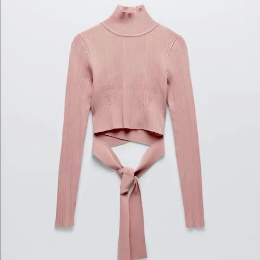 Zara Open Back Tie Knot Longsleeve Top Size S
